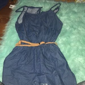 Jean romper with tan belt